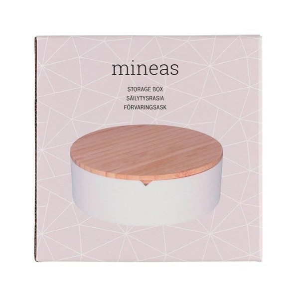 Кутия за бижута с огледало Mineas, бамбук и бял цвят